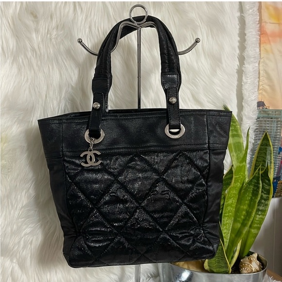 CHANEL Handbags - Chanel Paris Biarritz Tote PM Black Coated Canvas Leather Women's Tote B…
